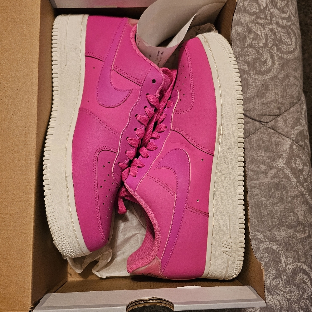 Nike Women's Fuschia And White Air Force 1 Lo Sneakers